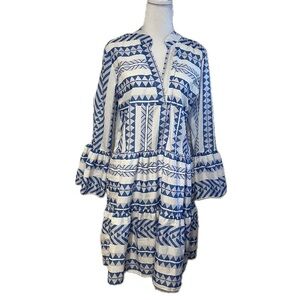 Arthur Jane Claire , Blue and White Geometric pop over Dress, Size L